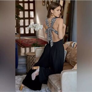 NWT lulus‎ linen blend budding impressions wide leg jumpsuit size xs